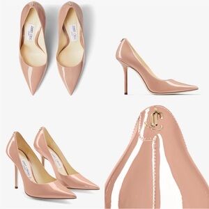 New Jimmy Choo Love Ballet-Pink Patent-Leather Pointed Pumps with JC $825 37.5
